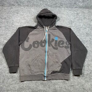 Cookies SF Mens 2XL Zip Up Hoodie Black Charcoal Gray Colorblock Script Logo